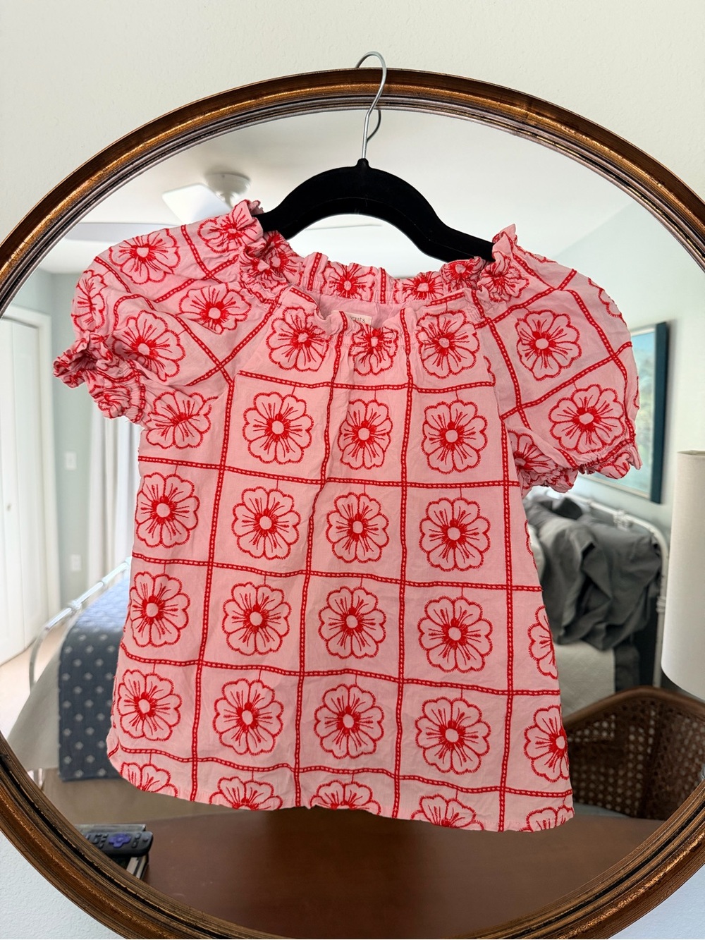 Crewcuts Pink Orange Floral Smocked-Neck Top